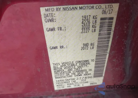 2017 Nissan Altima 2.5 Sv z USA, uszkodzony, nr VIN 1N4AL3AP5HC277896